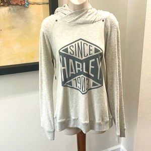 Harley Davidson double hooded pull over sweat shirt. Sz Large. Light taupe color